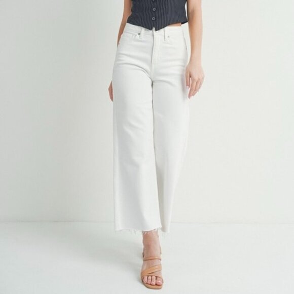 COMING SOON JUST USA WHITE SLIM WIDE LEG DENIM JEANS - Picture 1 of 3